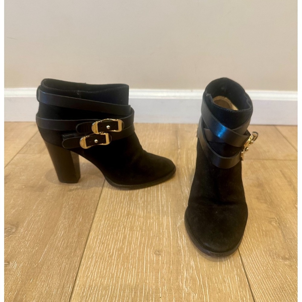 Jimmy Choo Womens Suede‎ Belted Ankle Boots Black w Gold Hardware Sz 37 Designer